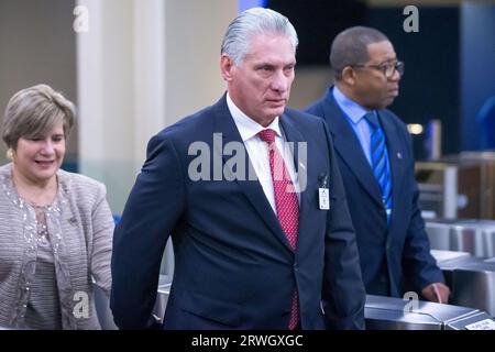 New York, Ny. 19th Sep, 2023. Cuban President Miguel Diaz-Canel arrives for the United Nations General Assembly in New York in the United States this Tuesday, 19th. Credit: Brazil Photo Press/Alamy Live News Stock Photo
