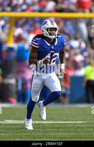 Buffalo Bills linebacker Dorian Williams (42) in action during an NFL  pre-season football game against the Indianapolis Colts, Saturday, Aug. 12,  2023, in Orchard Park, N.Y. (AP Photo/Gary McCullough Stock Photo - Alamy