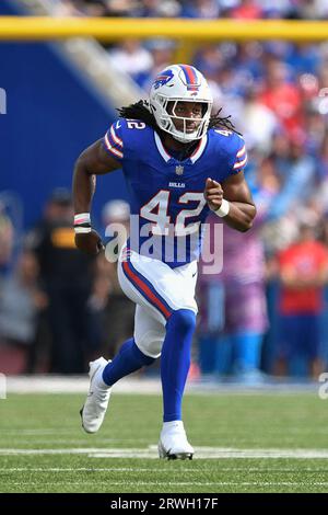 Buffalo Bills linebacker Dorian Williams (42) in action during an NFL  pre-season football game against the Indianapolis Colts, Saturday, Aug. 12,  2023, in Orchard Park, N.Y. (AP Photo/Gary McCullough Stock Photo - Alamy