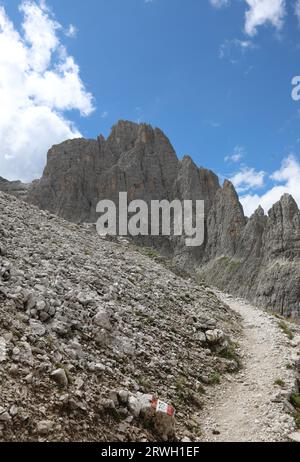 Rock mountain of the group called PALE DI SAN MARTINO in the European Alps in Northern Italy in summer Stock Photo