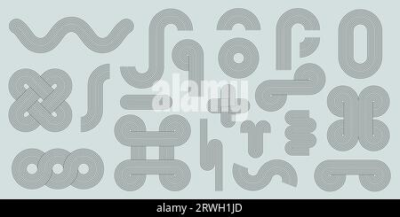 Geometric stripy figures. Abstract minimalist line art of circle and square shapes, simple elegant nordic minimal patterns. Vector set Stock Vector