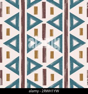 African ornament bold line seamless pattern for fabric, package. Ethnic simple design in earth colors vector background. Stock Vector