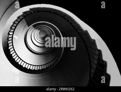 spiral staicase like a snail with perfect propotions of Golden Ratio in black and white Stock Photo