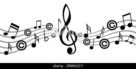 Copyright or C letter. Right of first publication. Copy right symbol. Musical note, element, staff pattern. Vector key wave. Sound symbol. concept of Stock Photo