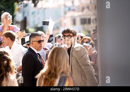 VENICE, ITALY - SEPTEMBER 04: Cailee Spaeny, Priscilla Presley, Sofia Coppola and Jacob Elordi meet the fans after the photocall at the 80th Venice In Stock Photo