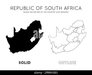South Africa - solid black outline border map of country area. Simple ...