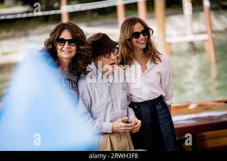 VENICE, ITALY - SEPTEMBER 4: Woody Allen arrives at the Hotel Excelsior pier for the 80th Venice International Film Festival 2023 on September 05, 202 Stock Photo