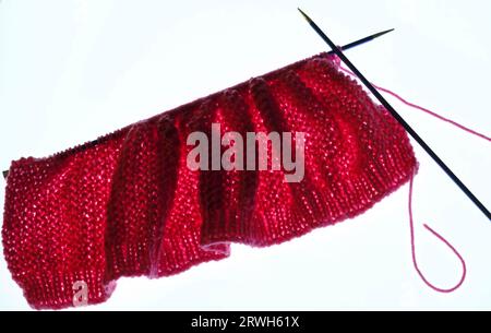 Close up of knitting in Moss Stitch Stock Photo