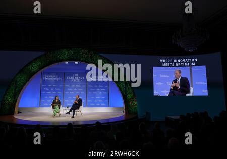 New York, United States. 19th Sep, 2023. Britain's Prince William, Prince of Wales, speaks during the Earthshot Prize Innovation Summit in New York City on September 19, 2023. Pool Photo by Shannon Stapleton/UPI Credit: UPI/Alamy Live News Stock Photo