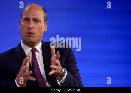 New York, United States. 19th Sep, 2023. Britain's Prince William, Prince of Wales, speaks during the Earthshot Prize Innovation Summit in New York City on September 19, 2023. Pool Photo by Shannon Stapleton/UPI Credit: UPI/Alamy Live News Stock Photo