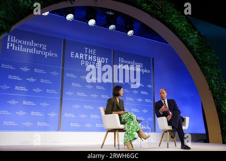 New York, United States. 19th Sep, 2023. Britain's Prince William, Prince of Wales, speaks during the Earthshot Prize Innovation Summit in New York City on September 19, 2023. Pool Photo by Shannon Stapleton/UPI Credit: UPI/Alamy Live News Stock Photo