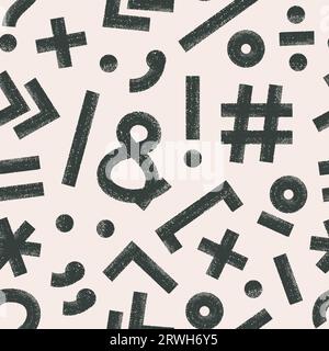 Ink bold brush line punktuation, plus, symbol, cross sign. Grunge vector seamless pattern. Stock Vector