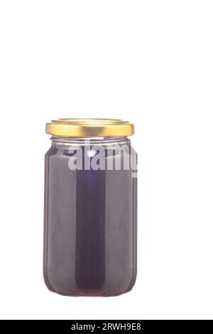 Jam jar in the foreground, jam in jars, white background Stock Photo
