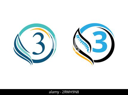 Letter 3 with Spine Orthopedic logo. for orthopedic business and company identity Stock Vector
