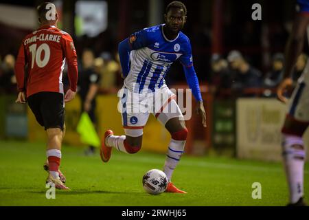 Hartlepool United's Mani Dieseruvwe during the Vanarama National League match between Altrincham and Hartlepool United at Moss Lane, Altrincham on Tuesday 19th September 2023. (Photo: Scott Llewellyn | MI News) Credit: MI News & Sport /Alamy Live News Stock Photo