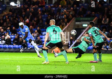 Ephron Mason Clarke (10 Peterborough United) shoots during the Sky Bet League 1 match between Peterborough and Cheltenham Town at London Road, Peterborough on Tuesday 19th September 2023. (Photo: Kevin Hodgson | MI News) Credit: MI News & Sport /Alamy Live News Stock Photo