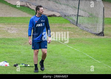 Dhaka, Bangladesh. 19th Sep, 2023. New Zealand's cricketer Lockie Ferguson attends a practice session at the Sher-E-Bangla National Cricket Stadium in Dhaka ahead of their first one-day international (ODI) cricket match against Bangladesh. Credit: SOPA Images Limited/Alamy Live News Stock Photo