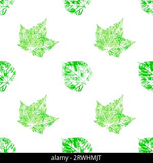 Texture of green leaves with acrylic paint. Cute seamless pattern. Print for cloth design, textile, fabric Stock Vector