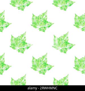 Texture of green leaves with acrylic paint. Cute seamless pattern. Print for cloth design Stock Vector