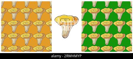Autumn motives. Chanterelles. Set Seamless pattern with forest mushrooms. Illustration in hand draw style Stock Vector