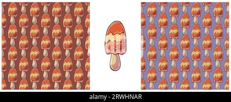 Red Fairy mushroom. Illustration in hand draw style. Set Seamless pattern for kitchen, restaurant or shop Stock Vector
