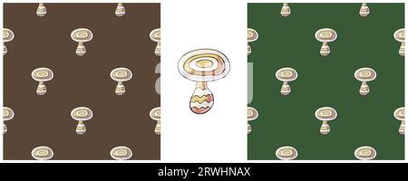 Round Fairy mushroom. Set Seamless pattern for kitchen, restaurant or shop. Can be used for fabric, packaging and etc Stock Vector