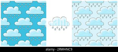 Seamless pattern with clouds. Rain. Set Illustration in hand draw style. Can be used for fabric, wrapping paper and etc Stock Vector