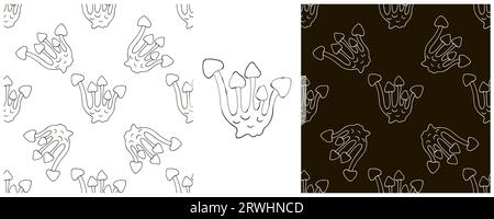 Monochrome. Lyophyllum. Set Seamless pattern for kitchen, restaurant or shop. Can be used for fabric Stock Vector