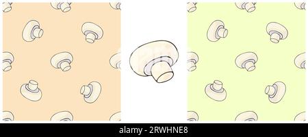 Seamless pattern with forest mushrooms. Set Illustration in hand draw style. Champignon. Autumn motives. Can be used for fabric and etc Stock Vector