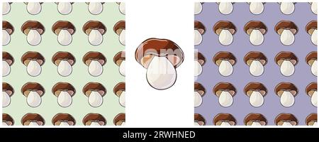 Seamless pattern with forest mushrooms. Boletus. Set Illustration in hand draw style. Autumn Stock Vector