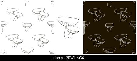 Xerocomus. Monochrome Set Seamless pattern with forest mushrooms. Can be used for fabric, packaging, wrapping and etc Stock Vector