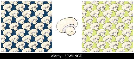 Seamless pattern with forest mushrooms. Set Illustration in hand draw style. Champignon. Autumn Stock Vector