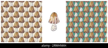 Striped Fairy mushroom. Set Seamless pattern for kitchen, restaurant or shop. Can be used for fabric, packaging, wrapping and etc Stock Vector