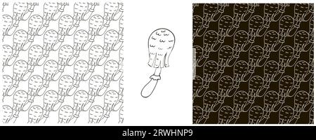 Set Seamless pattern with forest mushrooms. Monochrome Fairy mushroom. Illustration Stock Vector
