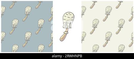 Set Seamless pattern with forest mushrooms. Pale Fairy mushroom. Can be used for fabric, packaging and etc Stock Vector