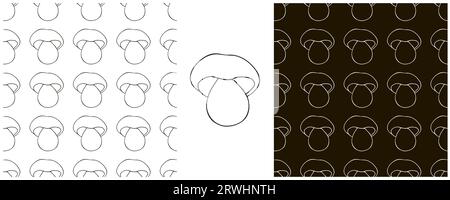 Monochrome Seamless pattern with forest mushrooms. Boletus. Set Illustration in hand draw style. Autumn Stock Vector