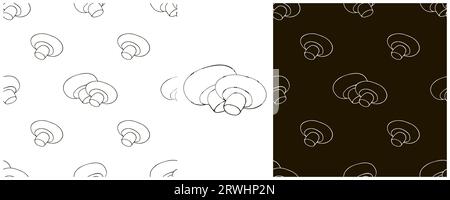 Monochrome Set Seamless pattern with forest mushrooms. Champignon. Can be used for fabric, packaging, wrapping and etc Stock Vector