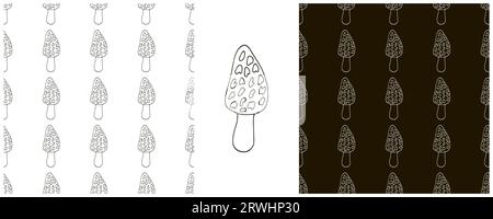 Morchella esculenta. Monochrome. Set Seamless pattern for kitchen, restaurant or shop. Can be used for fabric, packaging and etc Stock Vector