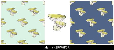 Xerocomus. Seamless pattern with forest mushrooms. Set Illustration in hand draw style Stock Vector