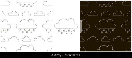 Seamless pattern with clouds. Rain. Monochrome Set Illustration in hand draw style Stock Vector