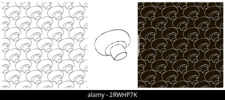 Seamless pattern with forest mushrooms. Monochrome Set Illustration in hand draw style. Champignon. Autumn Stock Vector