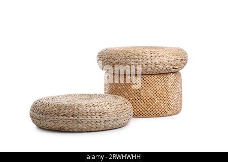 Wicker poufs isolated on white background Stock Photo