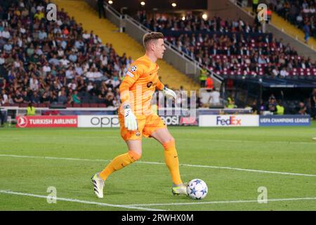 19th September 2023; Estadi Olimpic LLuis Companys, Barcelona, Spain: UEFA Champions League football, FC Barcelona versus Royal Antwerp: Marc Andre Ter Stegen FC Barcelona goalkeeper looks to play out to his defenders Credit: Action Plus Sports Images/Alamy Live News Stock Photo