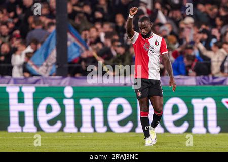 Rotterdam, Netherlands. 19th Sep, 2023. ROTTERDAM, NETHERLANDS - SEPTEMBER 19: Lutsharel Geertruida of Feyenoord celebrating during the UEFA Champions League Group E match between Feyenoord and Celtic at Stadion Feyenoord on September 19, 2023 in Rotterdam, Netherlands. (Photo by Andre Weening/Orange Pictures) Credit: Orange Pics BV/Alamy Live News Stock Photo