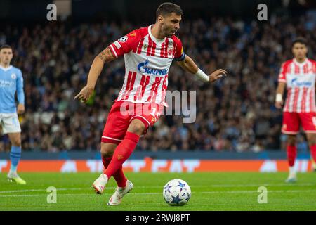 Aleksandar Dragovic #15 of Crvena zvezda during the UEFA Champions League  Group G match between Manchester City and FK Crvena Zvezda at the Etihad  Stadium, Manchester on Tuesday 19th September 2023. (Photo