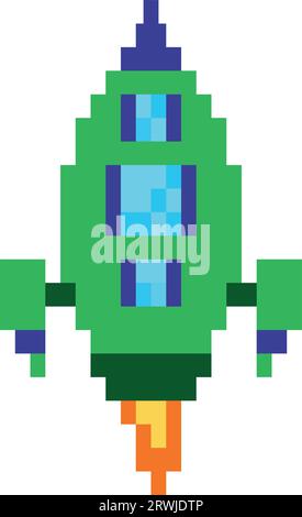 battle ship pixels green Stock Vector