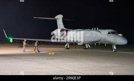 Italian Air Force G550 CAEW aircraft on its base at Pratica di