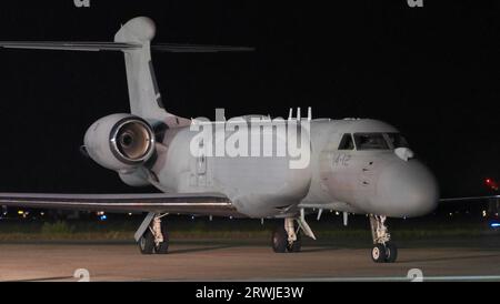 Italian Air Force G550 CAEW (Conformal Airborne Early Warning) arrive for joint exercise with Japan Air Self Defense Force at Komatsu Air Base in Ishikawa-Prefecture, Japan on August 4. 2023. Stock Photo