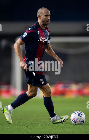 Lorenzo De Silvestri of Bologna FC in action during the Serie A football match between Hellas Verona FC and Bologna FC. Stock Photo