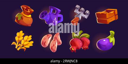 Cartoon set of farm game assets isolated on background. Vector ...